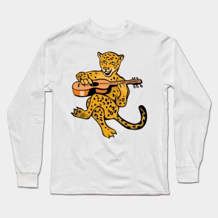 Leopard  Playing Guitar Cartoon Long Sleeve T-Shirt